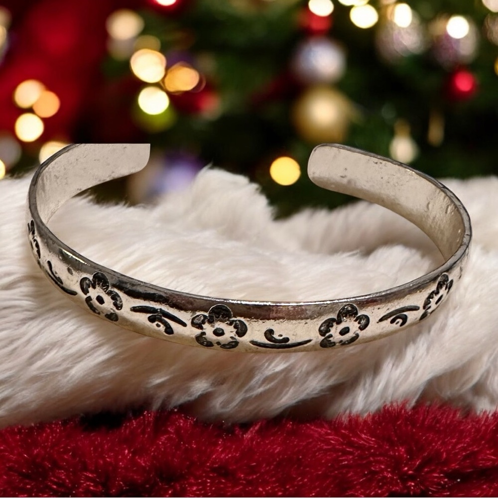 Floral Silver Cuff Bracelet
